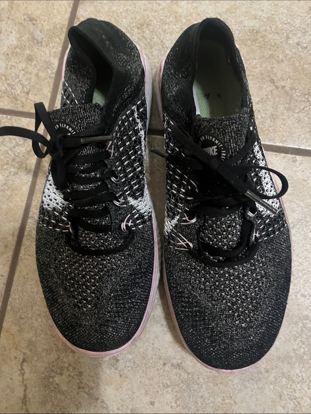 Nike Women’s Flyknit Running Shoes — Black with Pink Trim